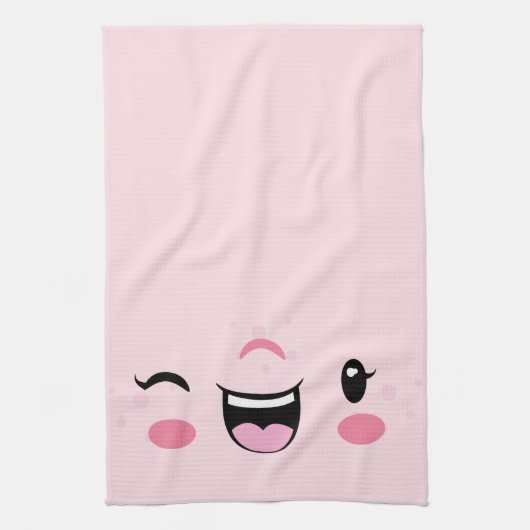 Pink Winking Kawaii Face Küchentuch (Vertikal)