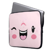 Pink Winking Kawaii Face Laptop Sleeve (Vorderseite Links)