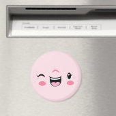 Pink Winking Kawaii Face Magnet (In Situ (Geschirrspüler))