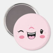 Pink Winking Kawaii Face Magnet (Vorderseite/Rückseite)