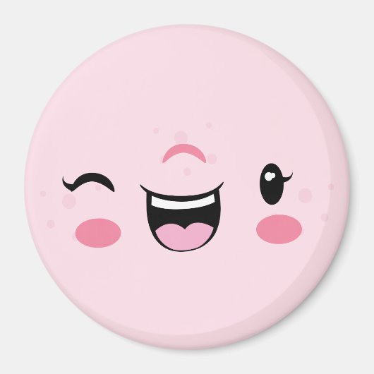 Pink Winking Kawaii Face Magnet (Vorne)