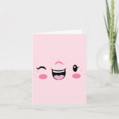 Pink Winking Kawaii Face Note Card Karte (Vorderseite)