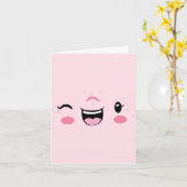 Pink Winking Kawaii Face Note Card Karte (Gelbe Blume)