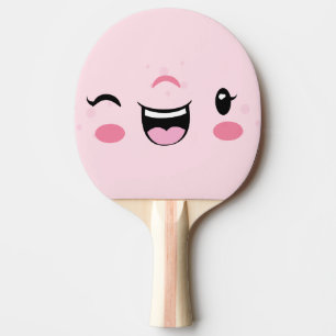 Pink Winking Kawaii Face Ping Pong Paddle Tischtennis Schläger