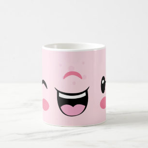Pink Winking Kawaii Face Tasse