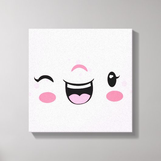 Pink Winking Kawaii Face Wrapped Canvas Leinwanddruck (Vorderseite)