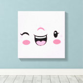Pink Winking Kawaii Face Wrapped Canvas Leinwanddruck (Insitu (Holzboden))