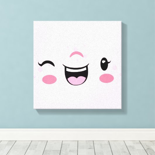 Pink Winking Kawaii Face Wrapped Canvas Leinwanddruck (Insitu (Holzboden))