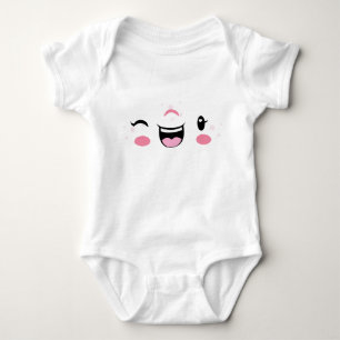 Pink Winking Kawaii Gesicht Kinder Kleidung Baby Strampler