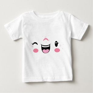 Pink Winking Kawaii Gesicht Kinder Kleidung Baby T-shirt