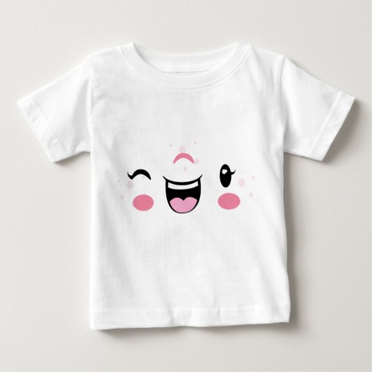 Pink Winking Kawaii Gesicht Kinder Kleidung Baby T-shirt (Vorderseite)