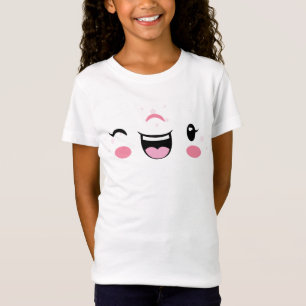 Pink Winking Kawaii Gesicht Kinder Kleidung T-Shirt