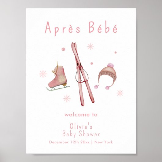 Pink Winter Après Bébé Ski Baby Shower Welcome Poster (Vorne)