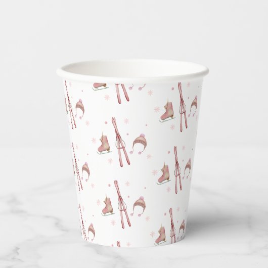 Pink Winter Après Bébé Ski Pattern Baby Shower Pappbecher (Vorderseite)