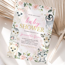 Pink Winter Arctic Animals Baby Dusche Einladung