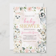 Pink Winter Arctic Animals Baby Dusche