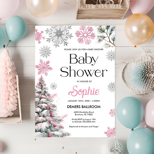 Pink Winter Baby Dusche Einladung