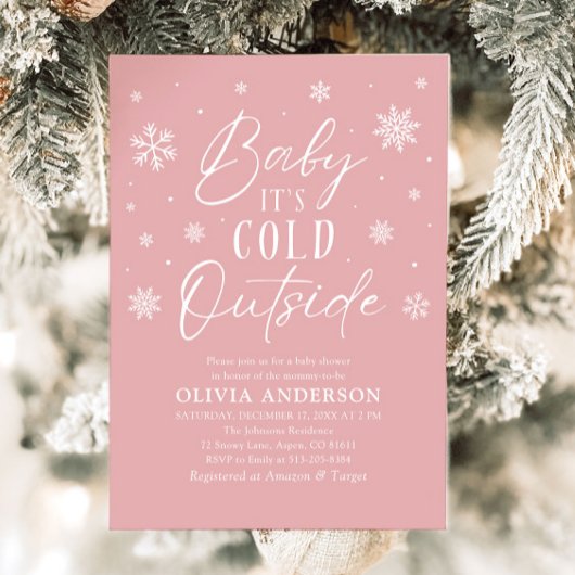 Pink Winter Baby Es ist kalte Außendusche Einladung
