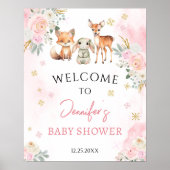 Pink Winter Baby Girl Dusche Willkommensschild Poster (Vorne)