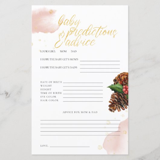 Pink Winter Baby Shower Baby Vorhersagen & Ratschl (Vorderseite)