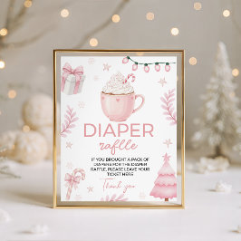 Pink Winter Baby Shower Diaper Raffle Sign Sockelschild