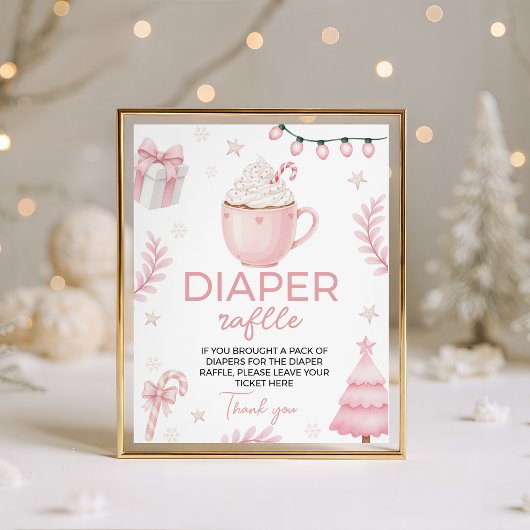 Pink Winter Baby Shower Diaper Raffle Sign Sockelschild