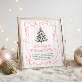 Pink Winter Baby Shower How Big is Mommy's Belly Poster