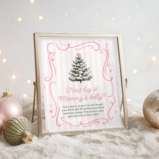 Pink Winter Baby Shower How Big is Mommy's Belly Poster