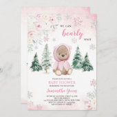 Pink Winter Bear Baby Dusche Einladung (Vorne/Hinten)