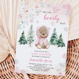 Pink Winter Bear Baby Dusche Einladung