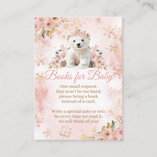 Pink Winter Bear The Girl Baby Shower Book Begleitkarte (Vorderseite)