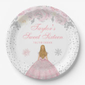 Pink Winter Blonde Hair Princess 16 . Geburtstag Pappteller (Vorderseite)