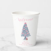 Pink Winter Bow Christmas Tree Baby Shower Welcome Pappbecher (Rückseite)