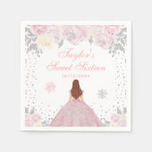 Pink Winter Brown Haar Princess 16 . Geburtstag Serviette (Vorderseite)