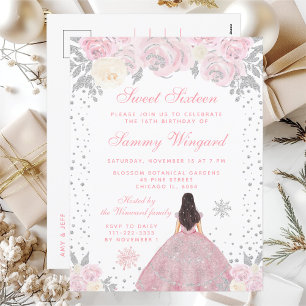 Pink Winter Brünett Hair Princess 16 . Geburtstag Postkarte