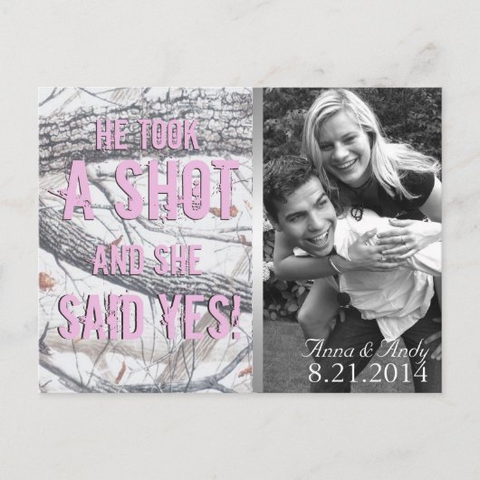 Pink Winter Camouflage Save the Date Hochzeit Post Postkarte (Vorderseite)