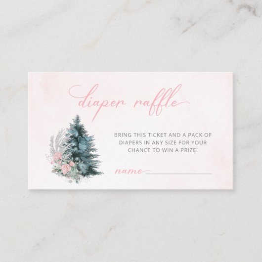 Pink Winter Christmas Baby Shower Diper raffle Begleitkarte (Vorderseite)