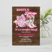 Pink Winter Christmas Boots and Blings Birthday Einladung (Stehend Vorderseite)