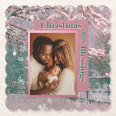 Pink Winter Christmas Family Photo Untersetzer (Vorderseite)