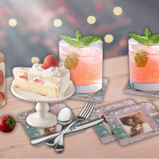 Pink Winter Christmas Family Photo Untersetzer