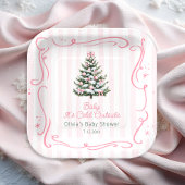 Pink Winter Christmas Tree Baby Shower Pappteller