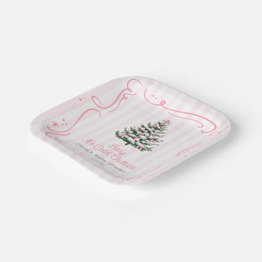 Pink Winter Christmas Tree Baby Shower Pappteller (Gewinkelt)