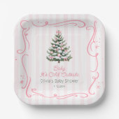 Pink Winter Christmas Tree Baby Shower Pappteller (Vorderseite)
