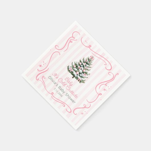 Pink Winter Christmas Tree Baby Shower Serviette (Ecke)