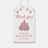 Pink Winter Christmas Tree Santa Baby Dusche Geschenkanhänger (Vorderseite)