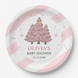 Pink Winter Christmas Tree Santa Baby Dusche Pappteller