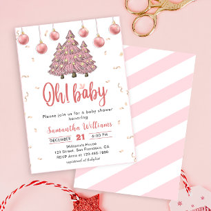 Pink Winter Christmas Trees Santa Baby Dusche Einladung