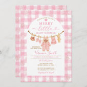 Pink Winter Clothesline Merry Little Baby Dusche Einladung (Vorne/Hinten)