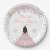 Pink Winter Dark Skin Princess 16 . Geburtstag Pappteller (Vorderseite)