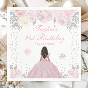 Pink Winter Dark Skin Prinzessin Geburtstagsfeier Serviette